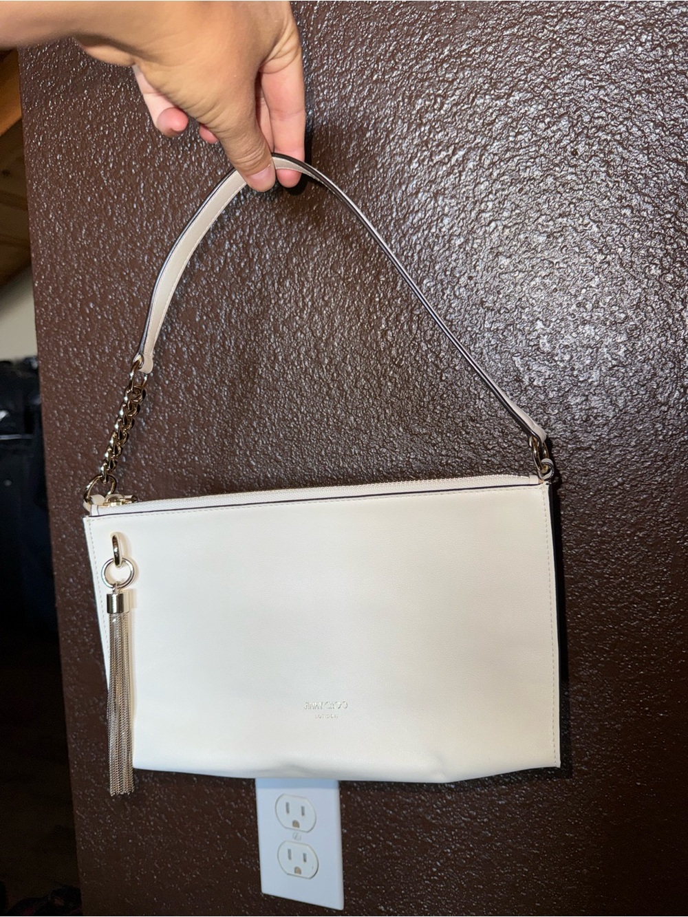 Jimmy Choo Cream Leather Shoulder Bag with Tassel